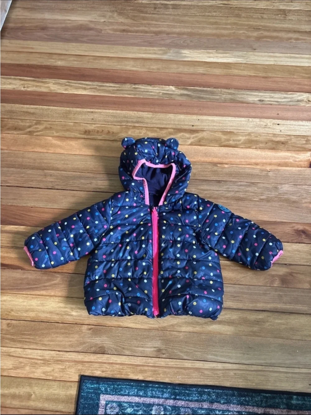 Baby Gap Navy Polka Dot Puffer Jacket with Hood and Ears 18M